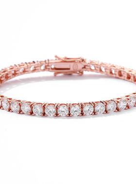 4mm高碳钻手链嘻哈简单大方情侣高级感超闪满钻单排钻纯银网爆款