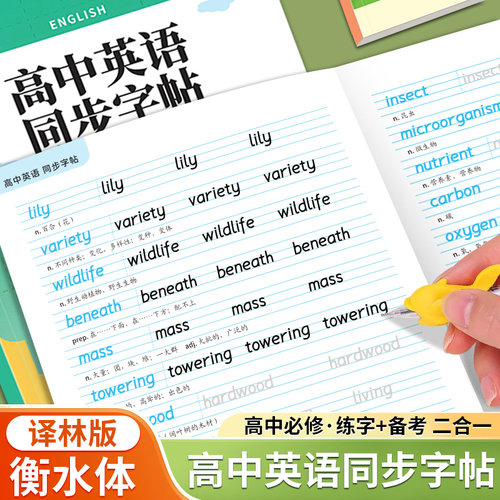 高一衡水体英语字帖译林版高中必修一二三册江苏课本同步英文单词短语句子临摹练字帖高中生专用高二三高考外语硬笔书法描红练字本