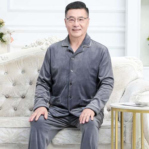 爸爸睡衣冬天加绒加厚扣子居家服