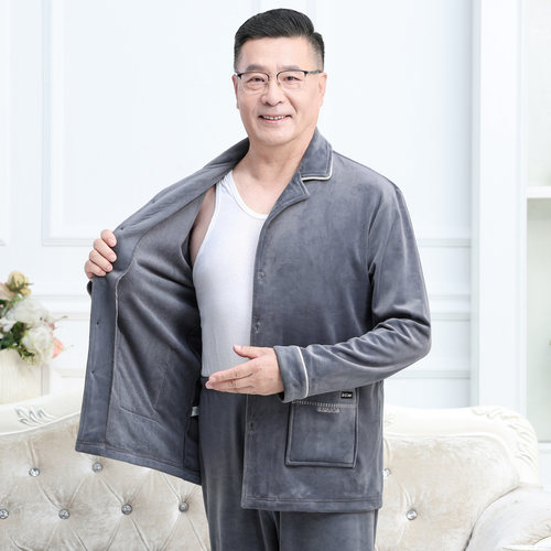 加绒加厚保暖睡衣男士大码家居服