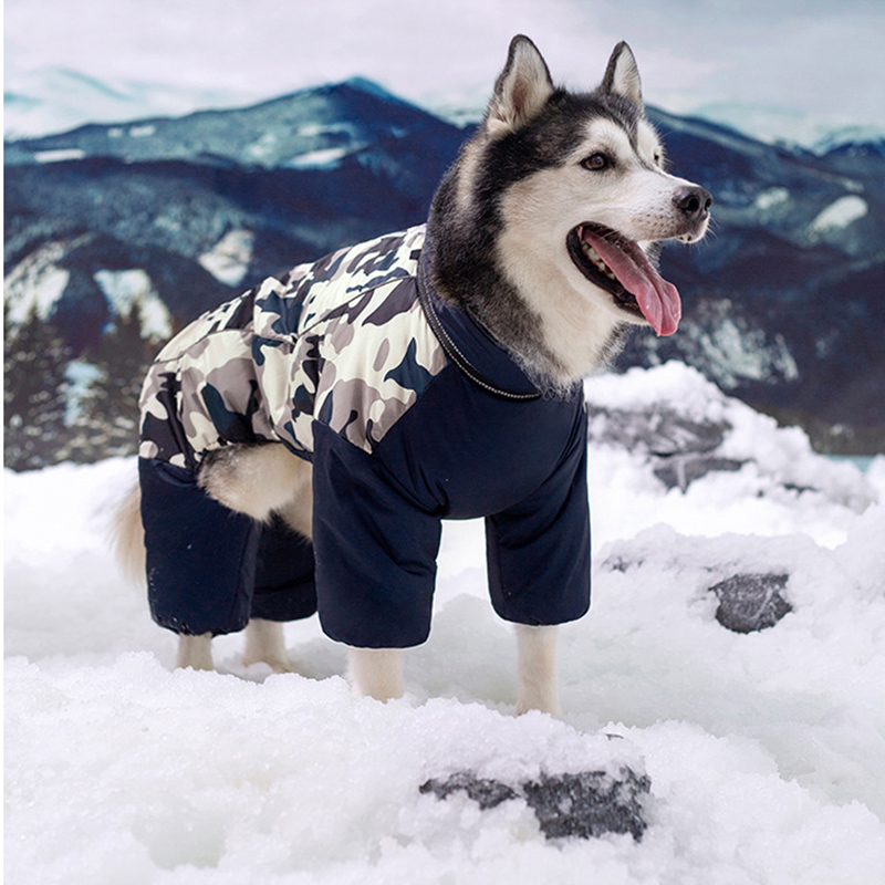 狗狗四脚棉衣服中大型阿拉斯加萨摩金毛秋冬装迷彩加厚棉袄保暖衣