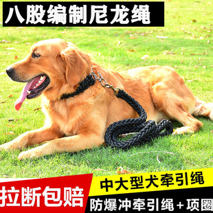 防爆冲狗链子中型犬大型犬狗绳狗项圈牵引绳金毛萨摩德牧八股编织