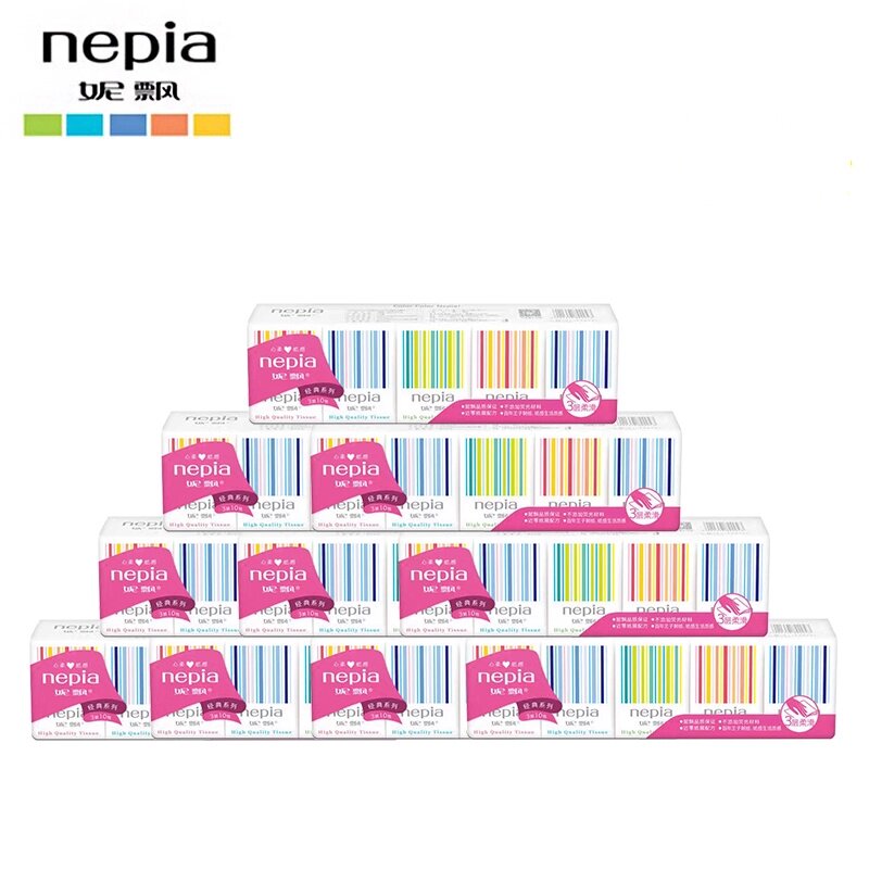 nepia妮飘松松彩条3层10片10/条迷你心柔纸感手帕纸小包便携包邮