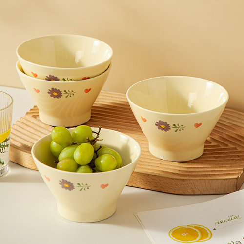 奶油风小清新简约高颜值釉下彩餐具陶瓷碗斗笠碗酸奶碗可爱沙拉碗