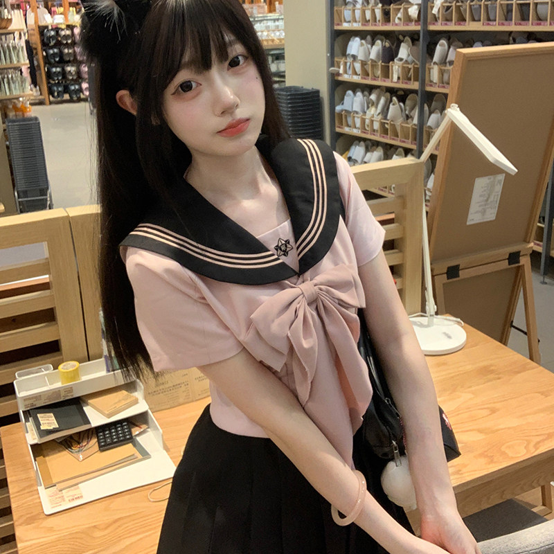 【小东】山川原创jk水手服粉色制服套装收腰显瘦学院风女长短袖