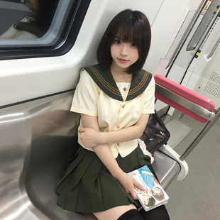 【川】原创正版jk水手服长短袖套装女学院风日系校供制服百褶裙