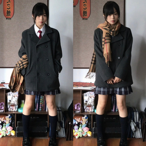 日系JK双排扣大衣学院风秋冬外套