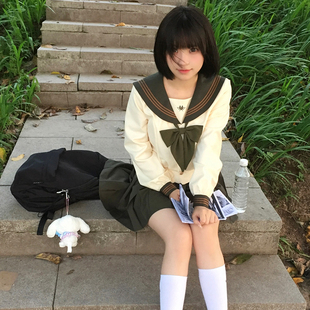 【川】原创日系 jk水手服长短袖套装女学院风中间服学院风百褶裙