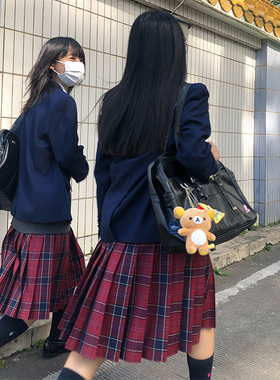 【烨】山川原创jk格裙2024冬新款红格55cm校供制服百褶中长JK裙