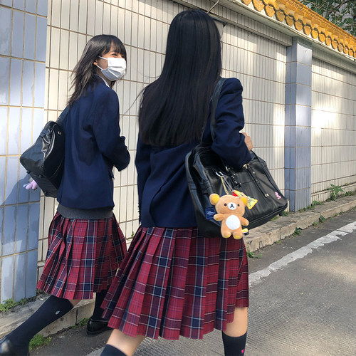 原创jk格裙百褶55cm中长裙红格