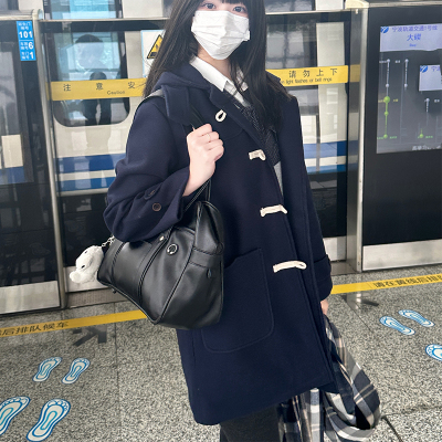 毛呢jk学院风牛角扣大衣外套