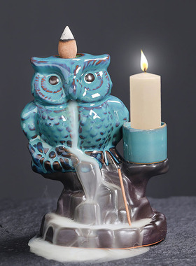 跨境欧美陶瓷猫头鹰工艺品烛台倒流香炉 创意家居摆件回流香薰炉
