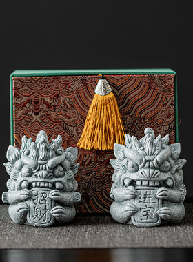 创意新款国潮青砂石摆件瑞兽茶宠招财摆件可爱治愈系桌面装饰品