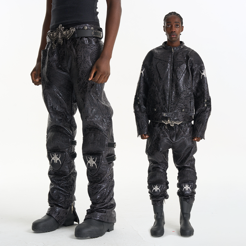 BLINDNOPLANX OSBATT26SS拼接刺绣机车皮裤,男装,皮裤,淘宝优惠券,粉丝福利购,淘宝优惠卷