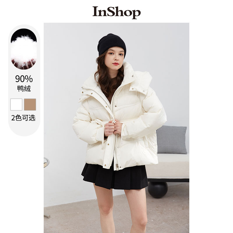 【商场同款】INSHOP新款女设计感立领连帽羽绒服保暖宽松面包服