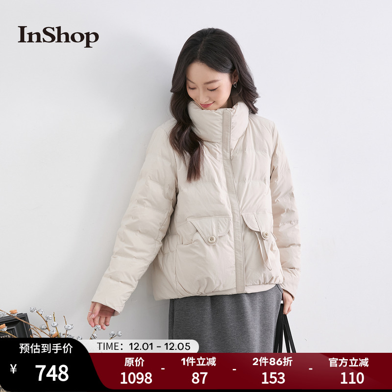 InShop【商场同款】新款女简约减龄温柔短款羽绒服保暖高领上衣