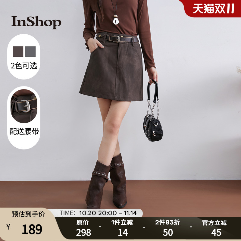 【商场同款】InShop新款女复古百搭a字半身裙都市显瘦甜酷短裙