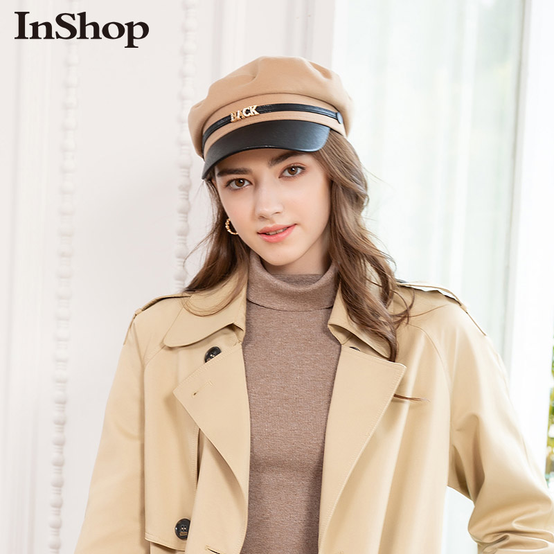 INSHOP新款女装撞色平顶帽子