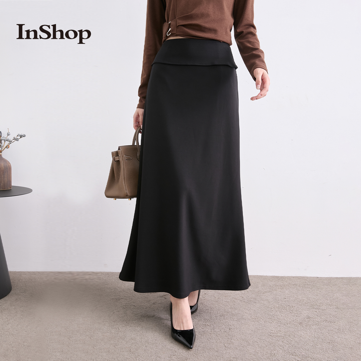 InShop【商场同款】新款女优雅气质知性a字半身裙高级拼接长裙