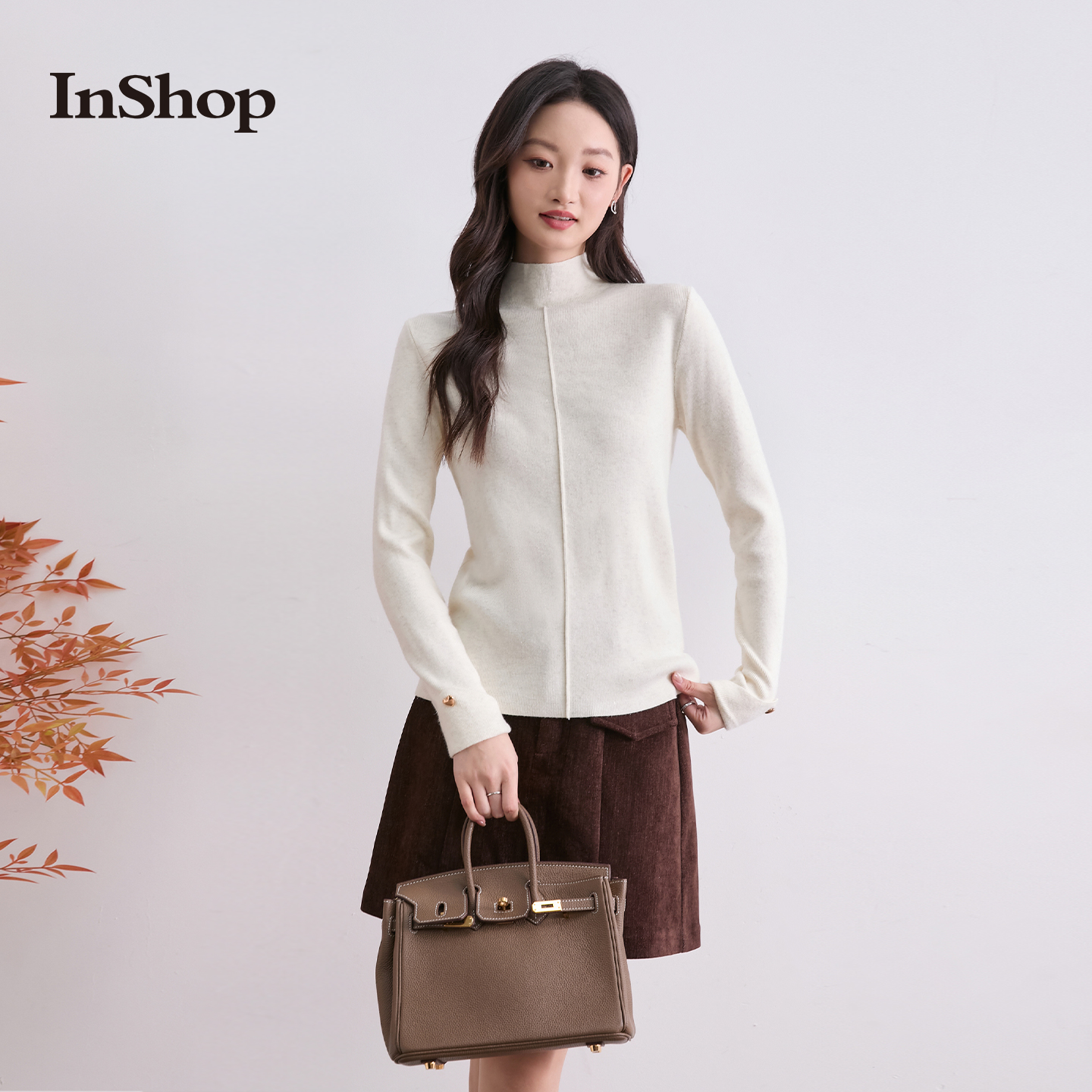 InShop【商场同款】新款女优雅温柔修身毛衣半高领保暖长袖上衣