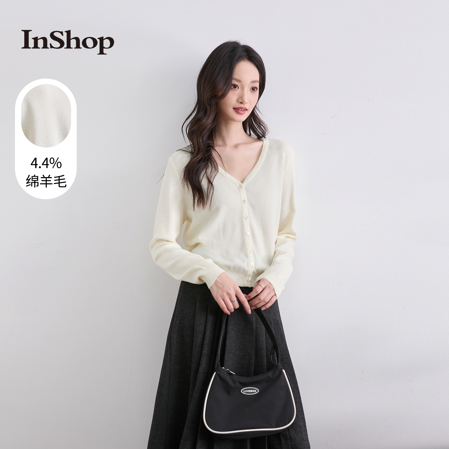 InShop【商场同款】新款女温柔活力毛衣外套显瘦条纹披肩长袖上衣