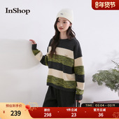 InShop 上衣 女复古活力撞色条纹毛衣宽松时髦长袖 商场同款 新款