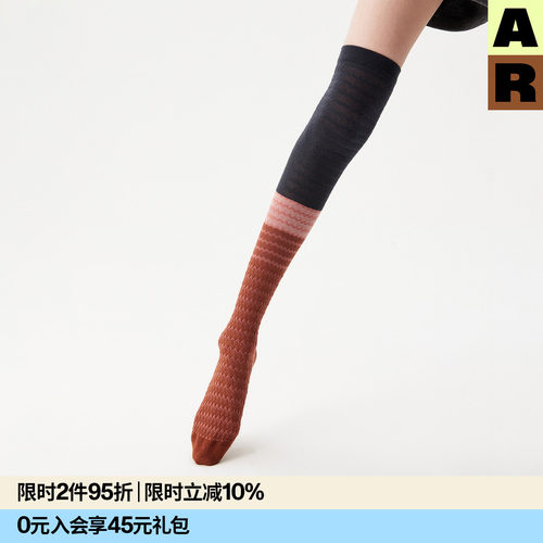 AR波浪纹金银丝过膝袜复古堆堆袜美腿显瘦长袜早秋女AlmondRocks