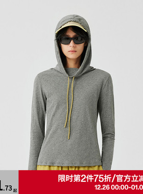 【第二件75折】AR原创连帽堆堆领长袖打底衫女/显瘦T恤灰色卫衣