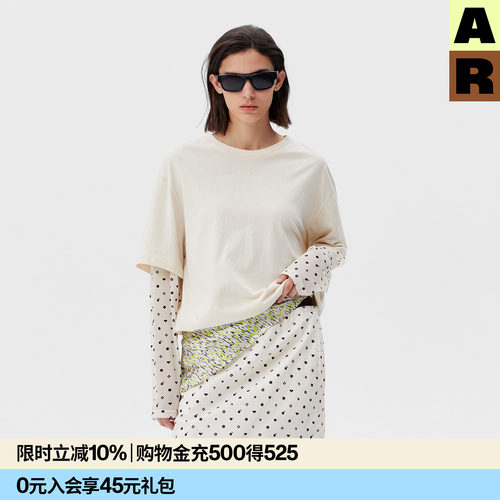 【doudou推荐】AR拼接网纱长袖T恤假两件叠穿显瘦漂亮独特上衣女
