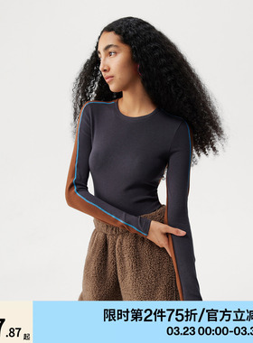 AR复古撞色可外穿保暖内衣远红外发热圆领打底衫女