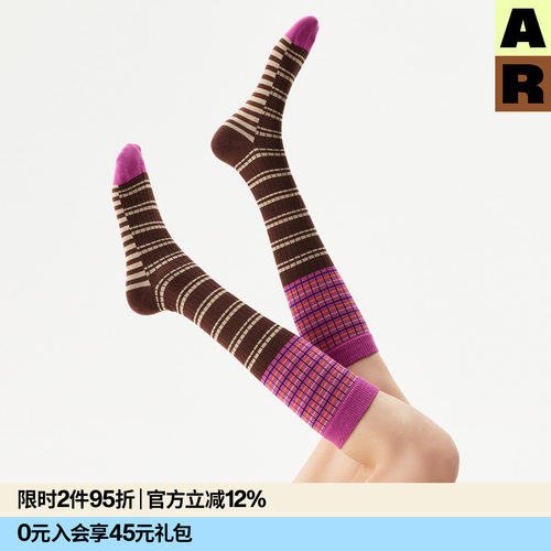AR复古条纹变奏小腿袜2026春夏新款长筒袜显瘦美腿高筒袜堆堆袜女