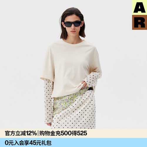 【doudou推荐】AR拼接网纱长袖T恤假两件叠穿显瘦漂亮独特上衣女