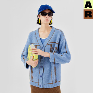 AR原创半边绒视错觉家居服套装 a线设计线 可外穿秋冬保暖蓝色开衫