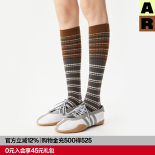 AR复古条纹变奏小腿袜2026春夏新款长筒袜显瘦美腿高筒袜堆堆袜女