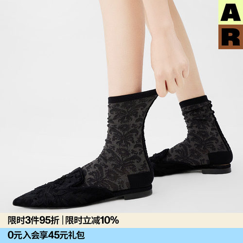 设计剪影花纹ins秋冬款中筒袜