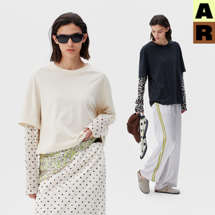 T恤假两件打底衫 AR拼接网纱长袖 叠穿显瘦内搭上衣女 博主推荐