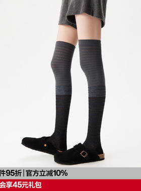 AR波浪纹金银丝过膝袜复古堆堆袜美腿显瘦长袜早秋女AlmondRocks