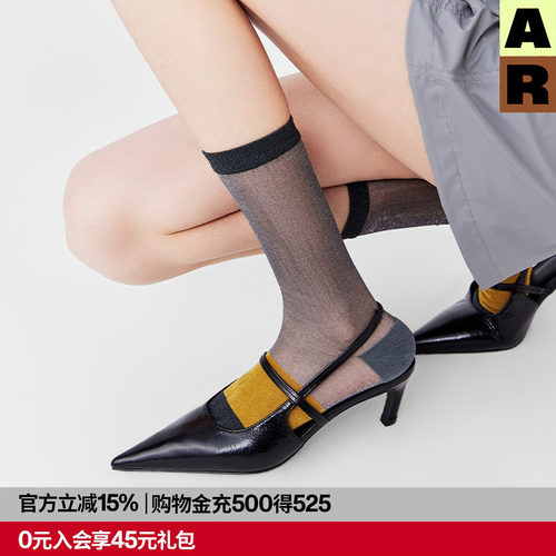 AR仲秋流金中筒丝袜撞色玻璃丝水晶袜秋季薄款女r线AlmondRocks
