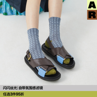 AR亮光丝格子短袜2026春夏绿色袜印花女潮网红薄 任选3件95折