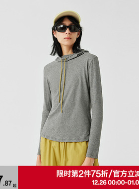 【第二件75折】AR连帽堆堆领长袖打底衫女/显瘦T恤上衣灰色卫衣