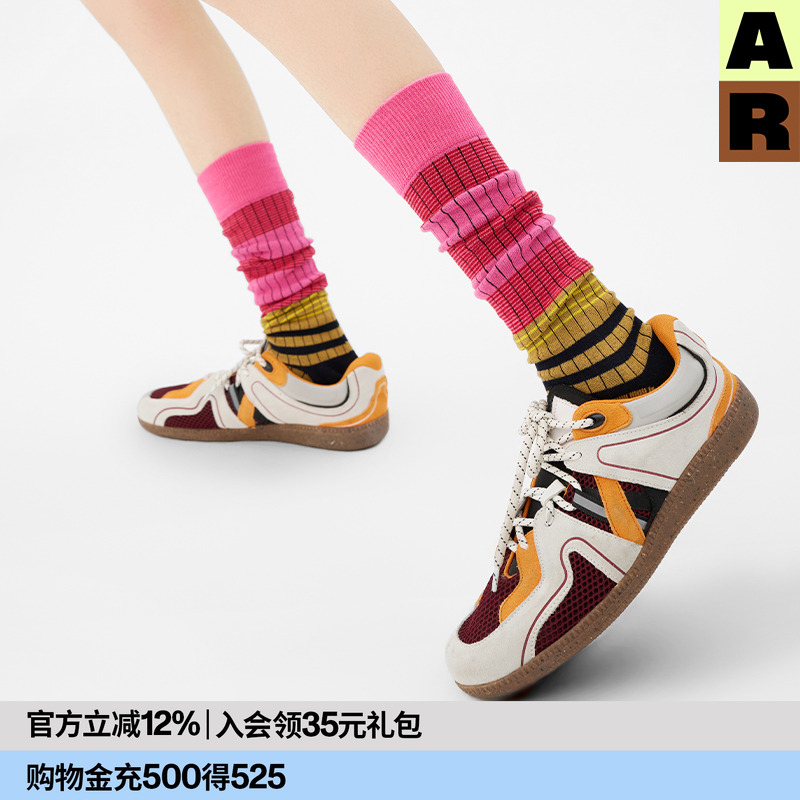 彩色小腿袜条纹撞色ar袜子