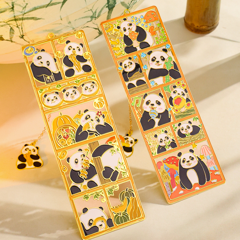 手绘熊猫金属镂空书签定制