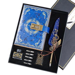 复古欧式密码笔记本礼盒手帐套装带锁手账本子男女孩可爱卡通少女儿童日记高颜值网红ins生日礼物送老师同学