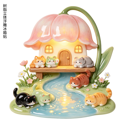 原创【猫咪的铃兰河湾】树脂立体浮雕冰箱贴文创创意装饰高级磁吸