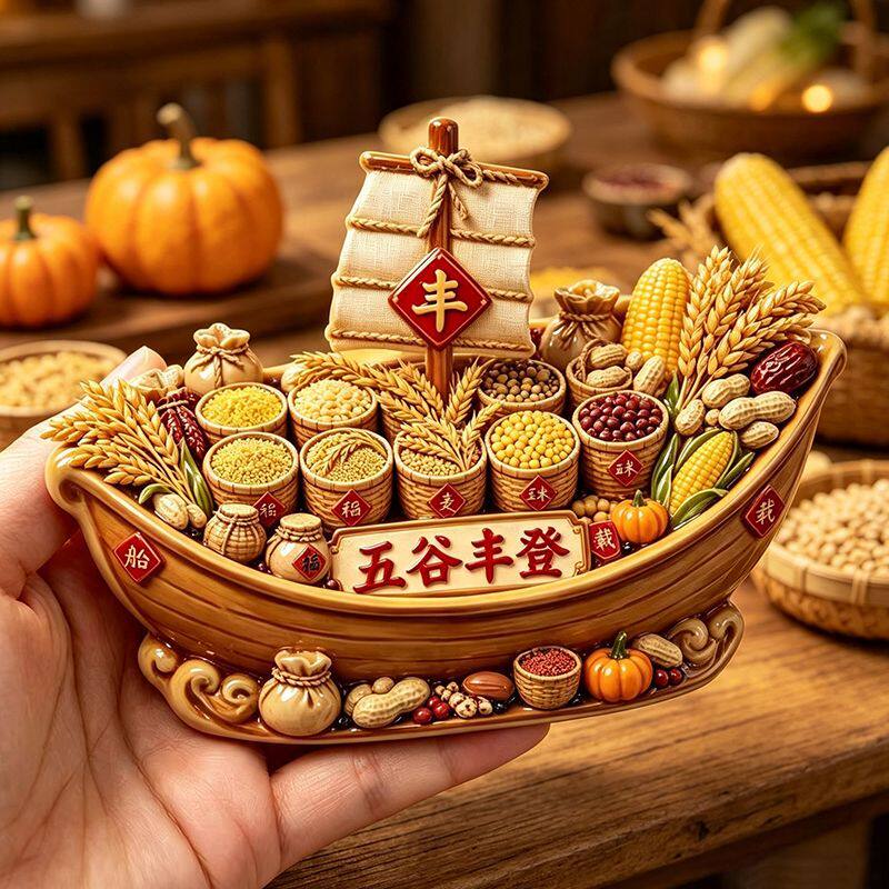 原创【五谷丰登】吉舟满载丰年冰箱贴立体浮雕树脂祝福装饰磁吸式