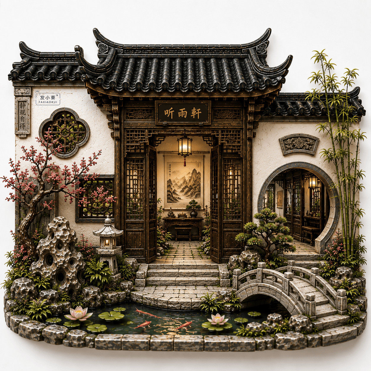 【古建园林听雨轩】立体浮雕冰箱贴树脂磁吸园林国风装饰冰箱磁贴