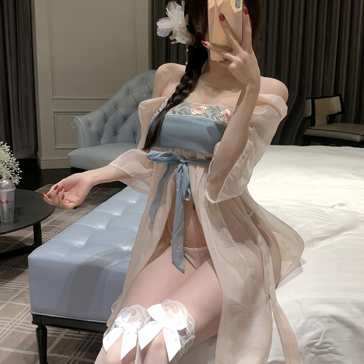 古风宫廷寝衣汉服超仙性感睡衣轻纱披肩肚兜蕾丝纯欲诱惑中式纱裙