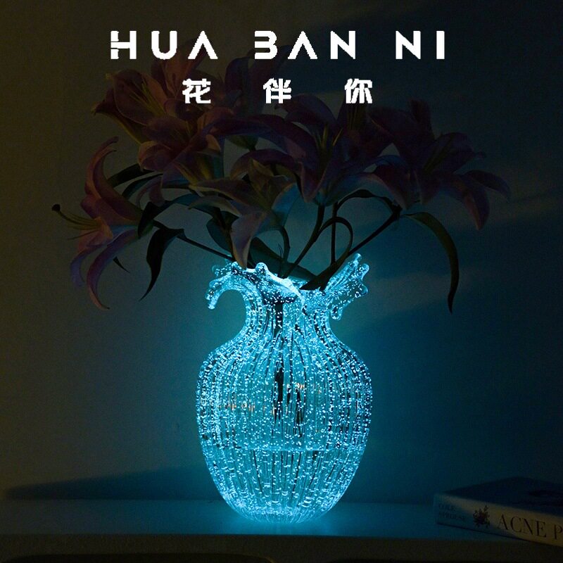 创意夜光浪花口玻璃花瓶家居摆件猫爪荧光花瓶漫天星玄关装饰玻璃图片