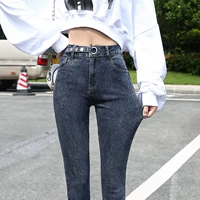 Осенние черные эластичные джинсы, приталенные штаны, высокая талия, коллекция 2022, большой размер