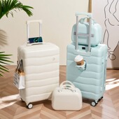 日本SMO 个性 行李箱学生24寸清新糖果色旅行箱女多功能杯架拉杆箱